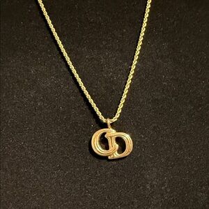 Dior Vintage Gold Necklace with Interlocking Pendant
